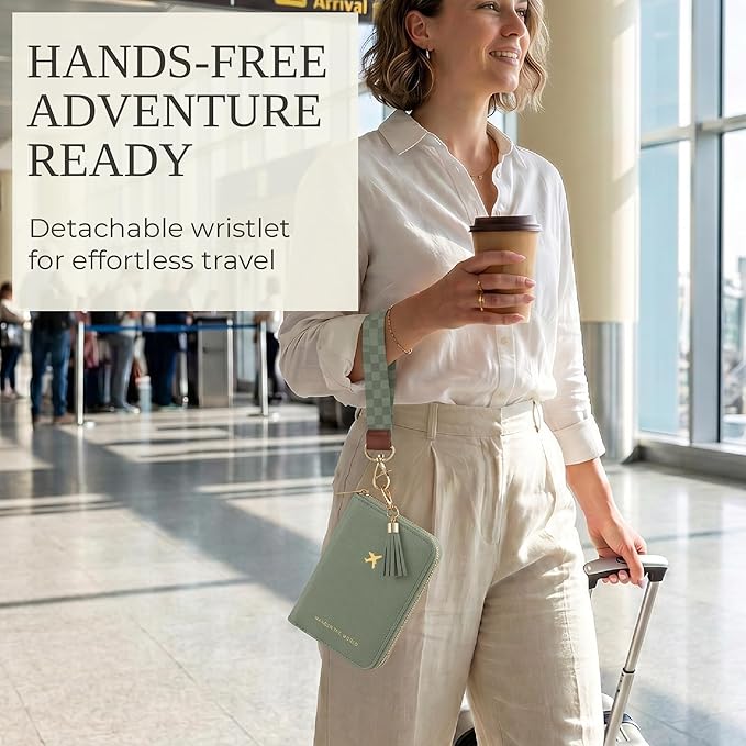 Beautiful Passport Holder for Travel with Wristlet Strap - All-in-One Wallet for Women with Card Slots and Tassel Keychain - Perfect RFID Blocking Case to Keep Your Travel Documents Organized & Safe