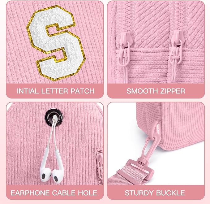 Viverte Small Corduroy Sling Bag Initial Crossbody Bag Fanny Pack for Girls Personalized Birthday Gifts for Teen Girls Gifts
