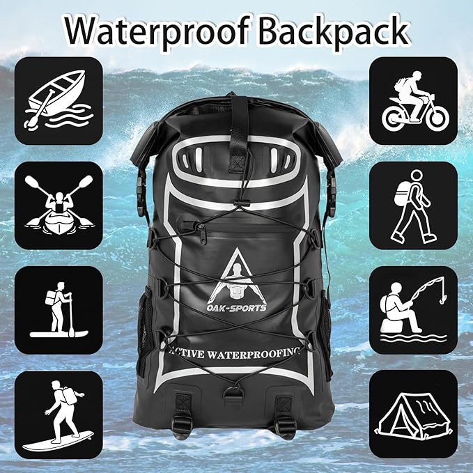 Oak-Sports Dry Bag Waterproof Backpack 5L/10L/20L, Roll Top Lightweight Beach Bag with Double Zipper Seal for Swimming, Kayaking, Hiking, Boating, Adjustable Shoulder Strap