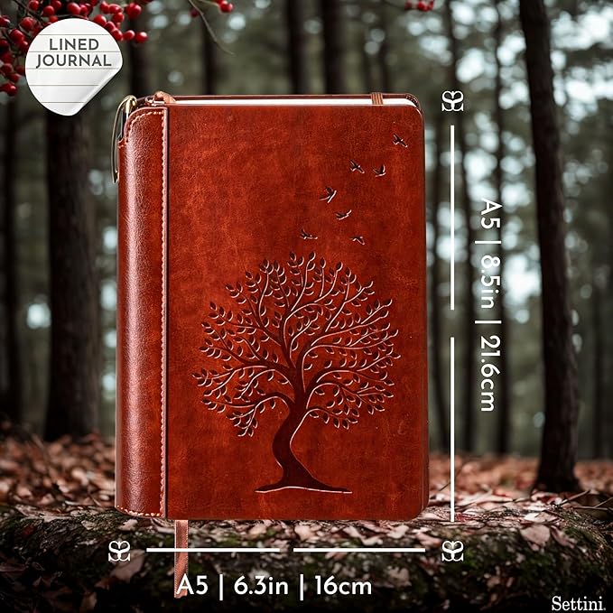 SETTINI® Tree of Life Journal Gift Set - Hardcover Vegan Leather, Unique Pen Holder, Lined, 192 Pages, A5 - Includes Pen for Writing and Travel - Fathers Day Gift, Journal for Women