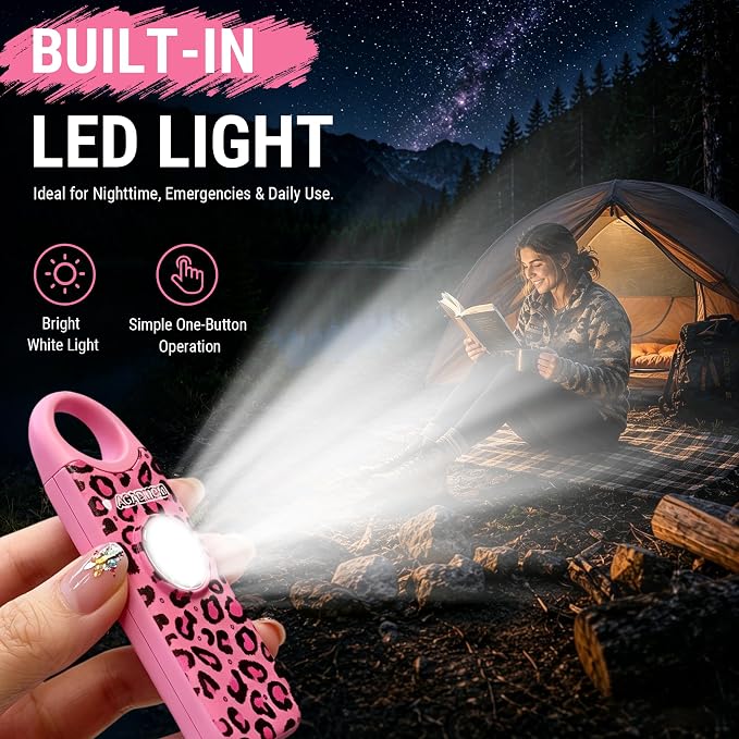 Rechargeable Personal Safety Alarm, 130dB Emergency Siren with LED Flashlight, Portable Keychain for Women, Kids, Elderly, Night Running & Travel (Cheetah)