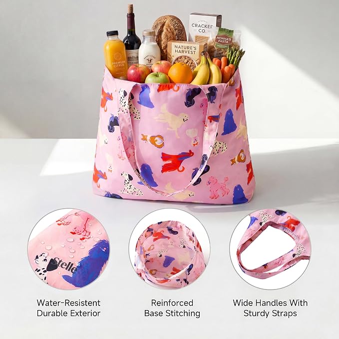 Stelle Lightweight Reusable Grocery Bag with Handles Ripstop Nylon Foldable Tote Shopping Bags for Travel and Groceries