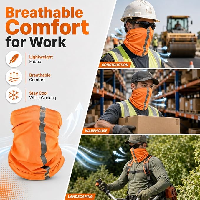 SATINIOR 4 Pcs Neck Gaiter Face Mask for Men Reflective Face Cover Scarf Summer UV Sun Protection Balaclava Bandana for Work