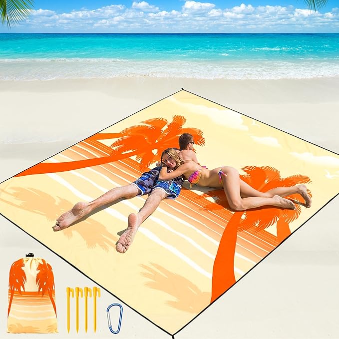 WIWIGO Beach Blanket Waterproof Sandproof Beach Mat 79" X 83"/10'x9'for 2-8 Adults Quick Drying Outdoor Picnic Mat Beach Accessories for Travel, Camping, Hiking