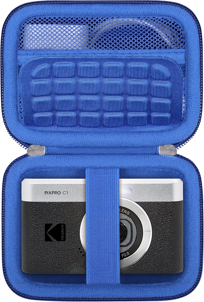 RAIALL Carrying Case for KODAK PIXPRO C1 Friendly Zoom Digital Camera, Point and Shoot Vlogging Camera Hard Travel Bag, Mesh Pocket for Charging Adapter, SD Card, USB Cable and Batteries, Blue