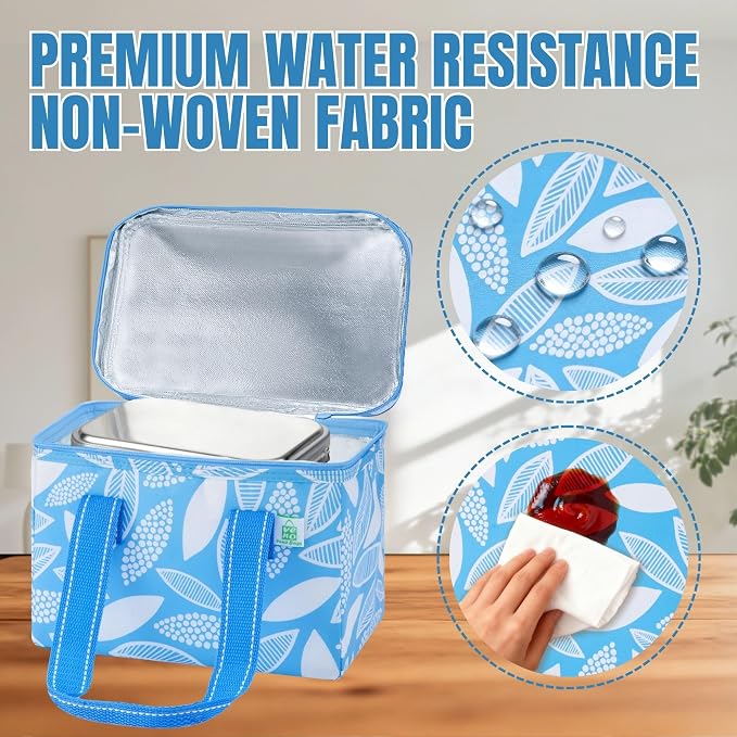 VENO 2 Pack Insulated Lunch Bag Cooler Lunch Box Reusable Grocery Shopping Tote Bag, Durable Handles, Double Zippers, Lid, Collapsible, 2.5 Gallon/9L Capacity (Spring Breeze)