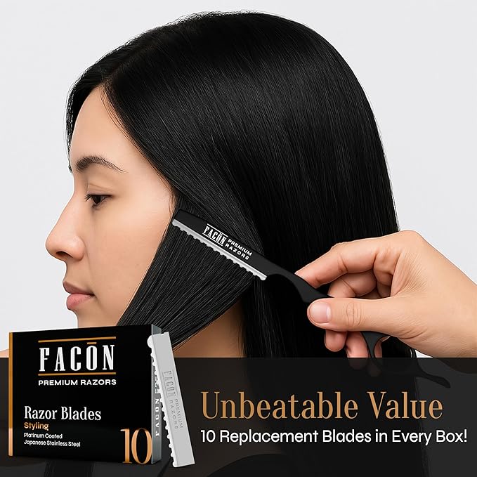 Facón Hair Razors for Cutting Hair - Professional Styling Razor Kit with 11 Replacement Blades, Stainless Steel Hairs Cutting Tool for Salon & Home, Premium Cutting Thinning Texturizing Faether Razor
