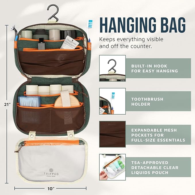 Toiletry Bag Kit Set: Hanging Travel Toiletry Bag + 311 TSA Cosmetic Liquid Bag + Ultralight Accessory Organizer Pouch
