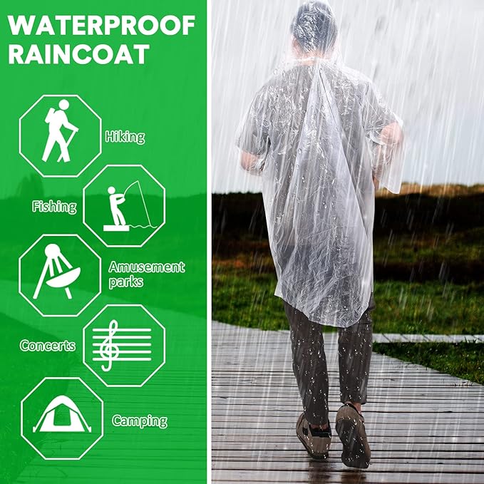 Pasimy 150 Pcs Disposable Rain Ponchos Bulk for Adults Emergency Ponchos with Hood for Man Women Travelling Camping Hiking