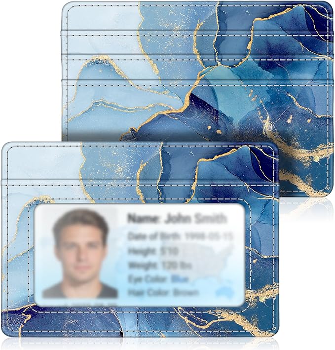 FINTIE Slim Minimalist Front Pocket Wallet, RFID Blocking Credit Card Holder Card Cases with ID Window for Men Women, ocean marble