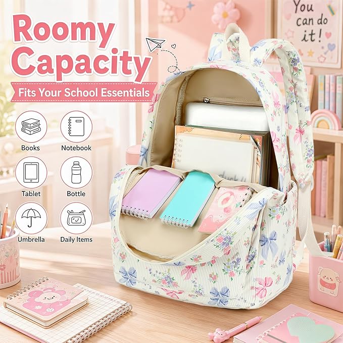 Bluboon School Backpack for Teen Girls Bookbags Elementary High School Corduroy Laptop Bags Women Travel Daypacks