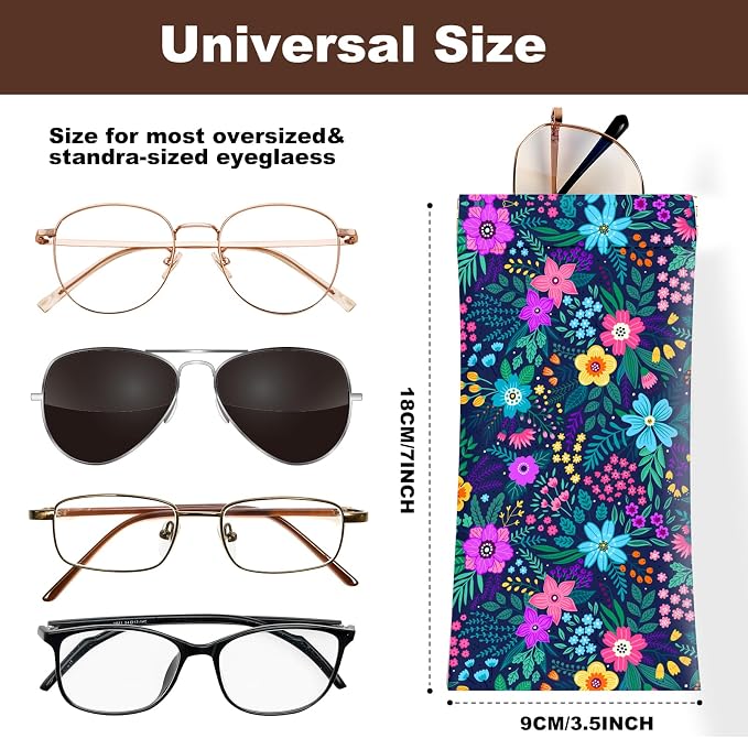 Anikathy 2Pcs Sunglass Eyeglass Glasses Case Soft PU Leather with Cleaning Cloth Cute Glasses Pouch Bag for Men Women Girs