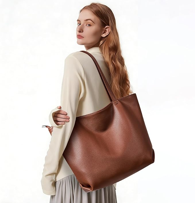 WLLWOO Soft Vegan Leather Tote Bag for Women Large Casual Hobo Handbags Zipper Shoulder Work Daily Weekender Travel Purse