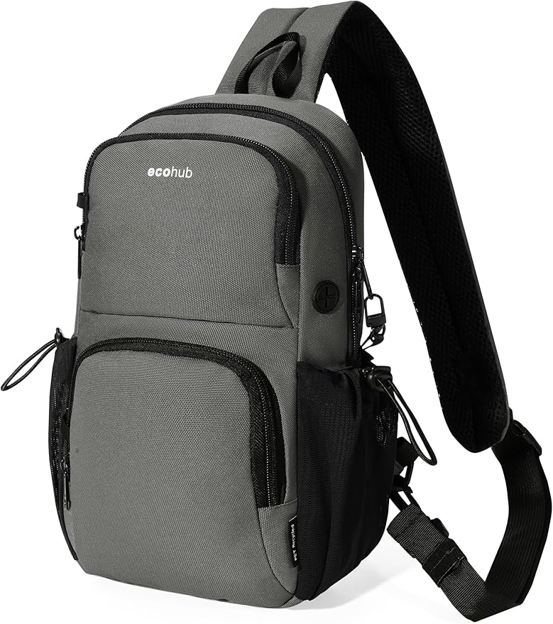 ECOHUB Crossbody Bags for Women Men, Anti-Theft RFID Blocking Sling Backpack Water Resistant Chest Shoulder Daypack, Grey