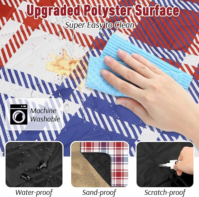 Doonly Picnic Blanket, 78" x 78" Large Waterproof Sandproof Beach Blanket, Foldable Outdoor Blanket Picnic Mat for Beach, Camping, Park, Grass, Lawn, Travel, Patriotic Red White and Blue