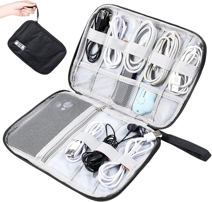 Charger Organizers Travel Case Cord Travel Harger Case Cable Organizer Bag Electronics Organizers Tech Pouch Portable Waterproof for Cords, Chargers, Earphones, Phone, SD Cards, USBs, Black