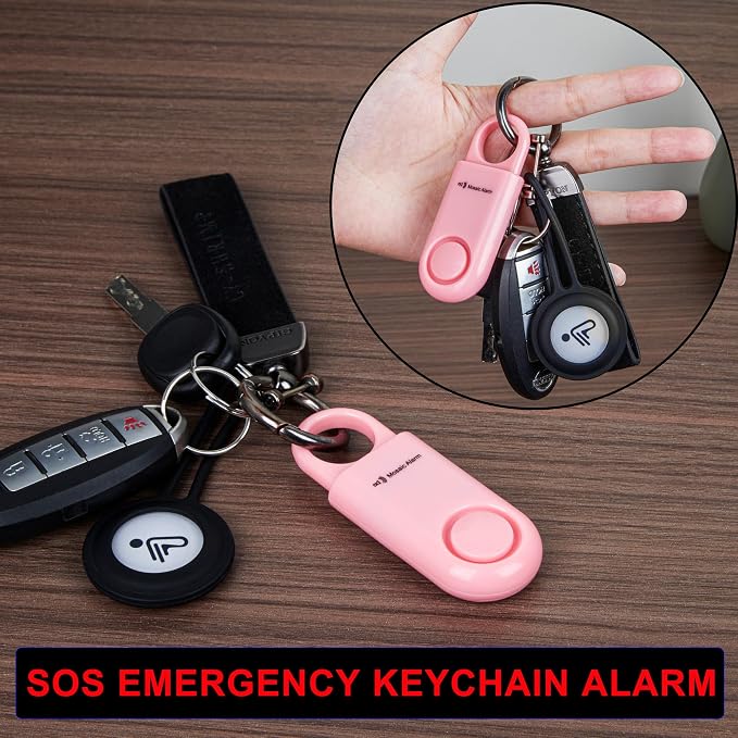 2 Pack Personal Safety Alarm Replaceable Battery | Ultra-Lightweight (0.8 oz) Keychain Siren for Women, Student, Children, Night Runner. SOS Emergency 130db Loud Hiking Alert Bulky-Free. Pink