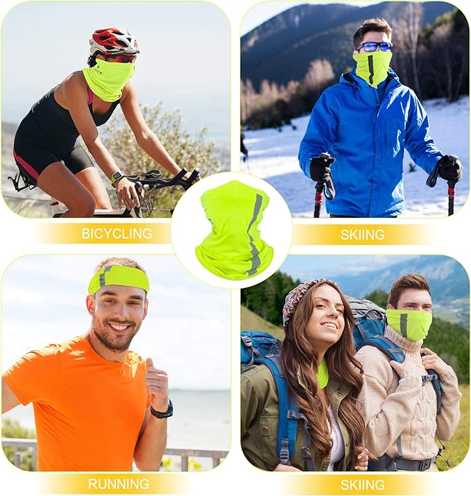 SATINIOR 8 Pcs Neck Gaiter Face Mask, Reflective Summer UV Protection Cooling Scarf Neon Breathable Bandana for Men Women