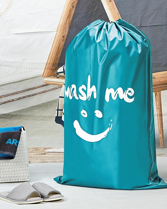 HOMEST XL Wash Me Travel Laundry Bag, Dirty Clothes Organizer, Large Enough to Hold 4 Loads of Garments, Easy Fit a Hamper or Clothing Basket, Light Blue