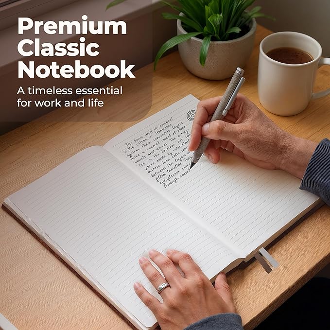 3 Pack Classic Hardcover Lined Notebooks - 8.5x11" A4 Leather Journal with 200 Pages, Sticky Tabs, Pockets, Pen Loop & Ribbon Bookmarks - Large Notebooks for Work, School, Journaling - Campus Notebook