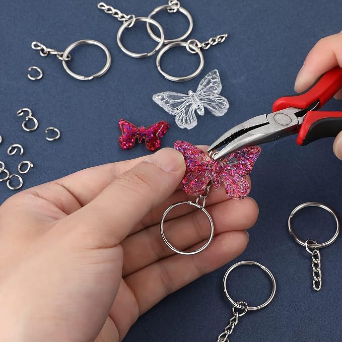100Sets 1 inch Keychain Rings Silver Split Round Key Ring with Chain and Open Jump Rings for DIY Keychain Making Crafts