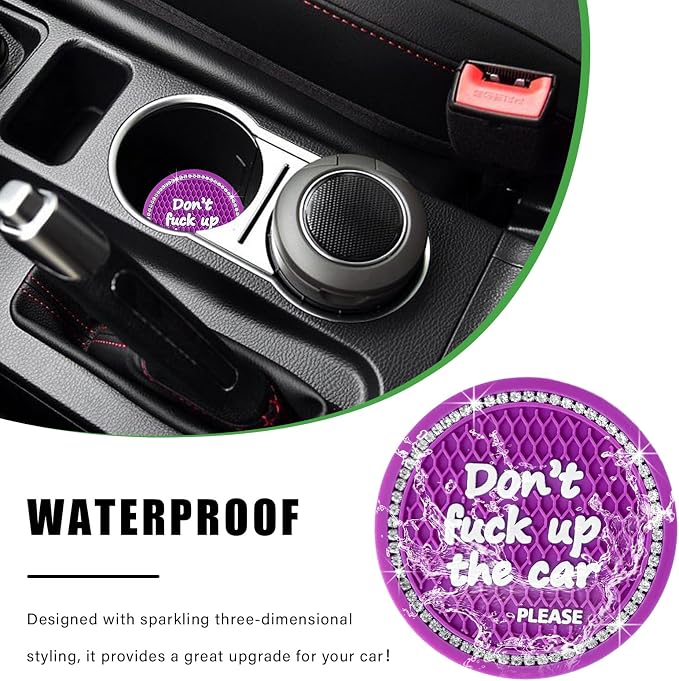 Ziciner 2 Pack Bling Car Cup Holder Coaster, 2.75 Inch Anti-Slip Auto Insert Cup Coaster, Crystal Car Drink Cup Mat Perfect for Women Girls, Universal Interior Decor Accessories (Purple)