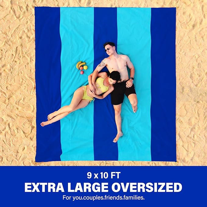 Famstar Beach Blanket Oversized Extra Large 78"X81"/10'X9',Waterproof Sandproof Beach Blanket 2-8 Adults Lightweight Durable for Travel Camping Hiking Picnic
