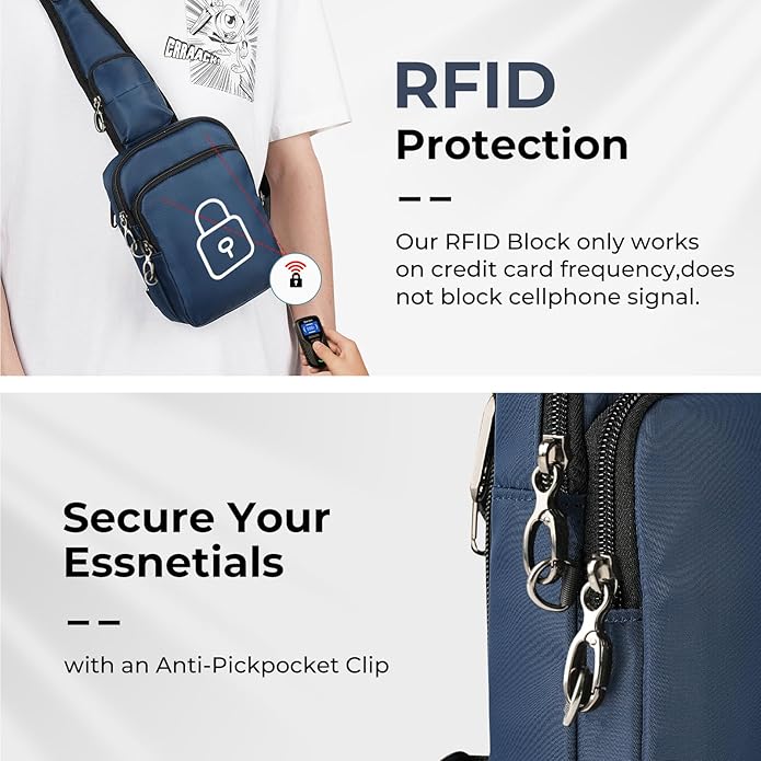 BROADREAM Sling Bag, Crossbody Bag with Anti-Theft Lock Zipper, RFID Blocking & Water Resistant for Travel Work Sport