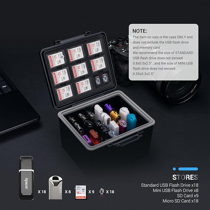 53 Slots USB and SD Card Case for 18 Flash 8 Mini Driver 9 SD and 18 TF Card, USB Drive Case Hard, Shockproof Water-Resistant, Pen Flash Thumb Drive Storage Organizer