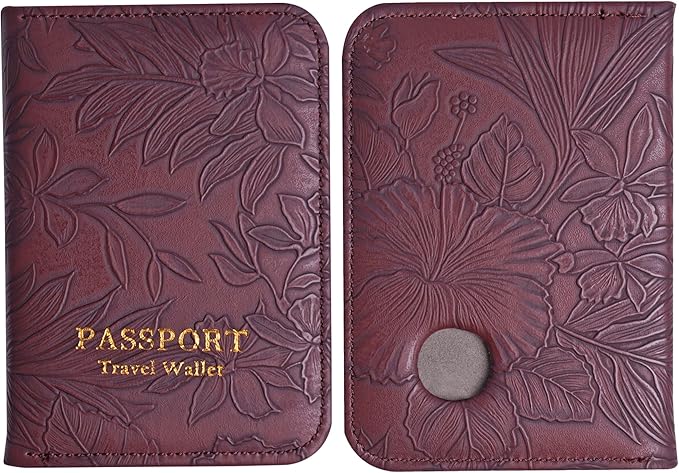 lizimandu Passport Holder with Airtag Slot, Airtag Passport Wallet for Men Women, Slim Leather Passport Holder Case Family for Travel Anti-Lost(1-Carved Dark Brown)