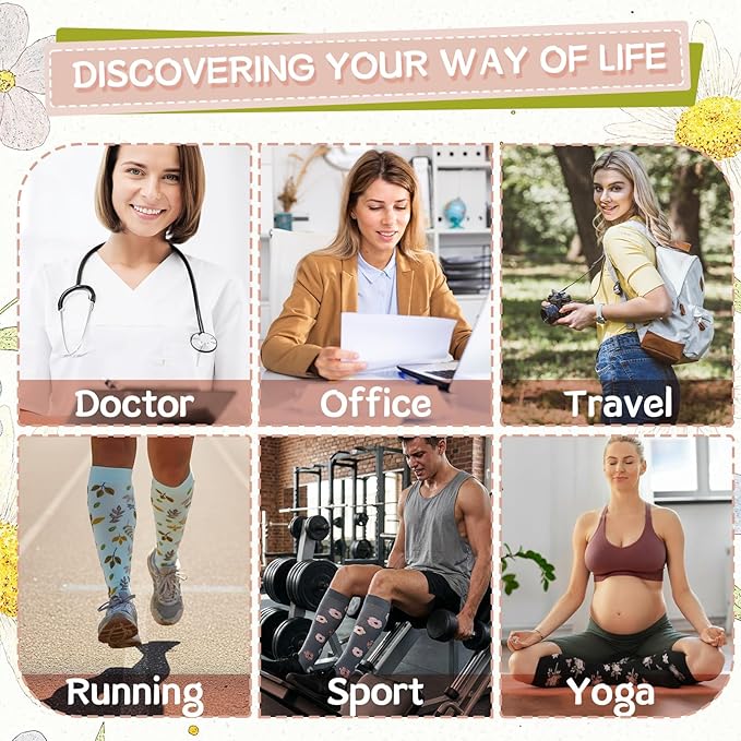 Compression Socks for Women Men Knee High Comfort Circulation Support Socks for Athletic Running Cycling Travel