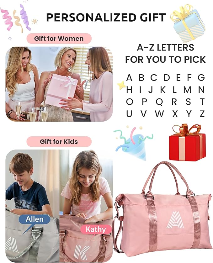 Preppy Gifts, Girls Trip Favors, Teen Girl Gift Travel Duffel Bag, Kids Duffel Bag,Personalized Weekender Bag, Birthday Gifts for Women Gifts for Teen Girls Stuff Bag (Letter S)