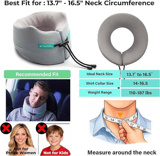 Neck Support Travel Pillow for Airplane: Firm Core Memory Foam Supports 8 lbs Without Collapsing - 360° Chin & Neck Support Prevents Head Bobbing - for Men on Long-Haul Flights