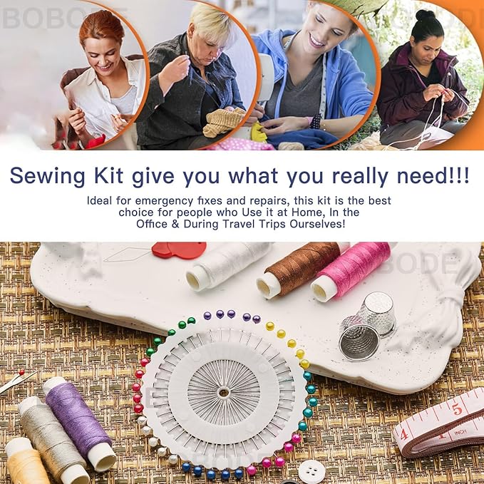 Printing Sewing Kit Bluebell Pattern Sewing Set Travel Sewing Supplies with Zipper Sewing Kit Case, 87 PCS Professional Sewing Accessory for Emergency, Home