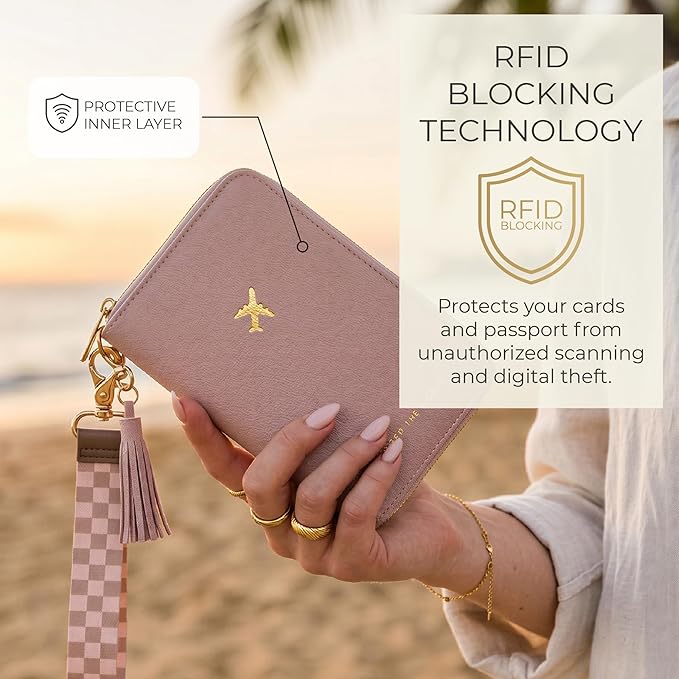 Beautiful Passport Holder for Travel with Wristlet Strap - All-in-One Wallet for Women with Card Slots and Tassel Keychain - Perfect RFID Blocking Case to Keep Your Travel Documents Organized & Safe