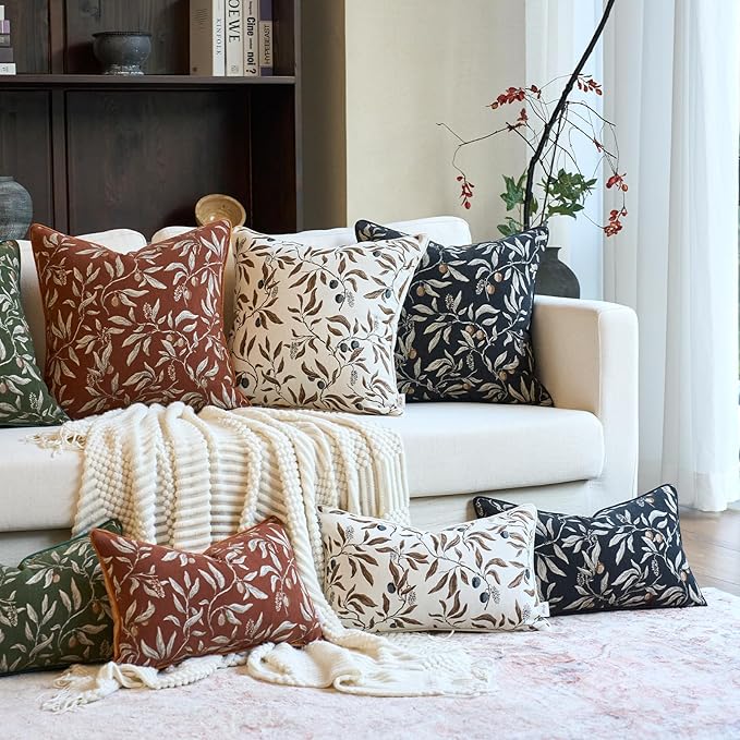 Alerfa Black Floral Throw Pillow Cover 12 x 20 Inch Rectange Luxury Decorative Lumbar Pillow Cover for Couch Living Room Bedroom