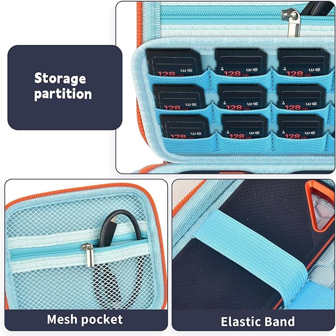 PAIYULE Case Compatible with SanDisk Extreme new and Old Model/Extreme PRO Portable SSD 500GB 1TB 2TB 4TB 8TB, Hard Travel Storage Case Holds 2 SSDs, 12 SD Card Slots, Cable Organizer,Blue