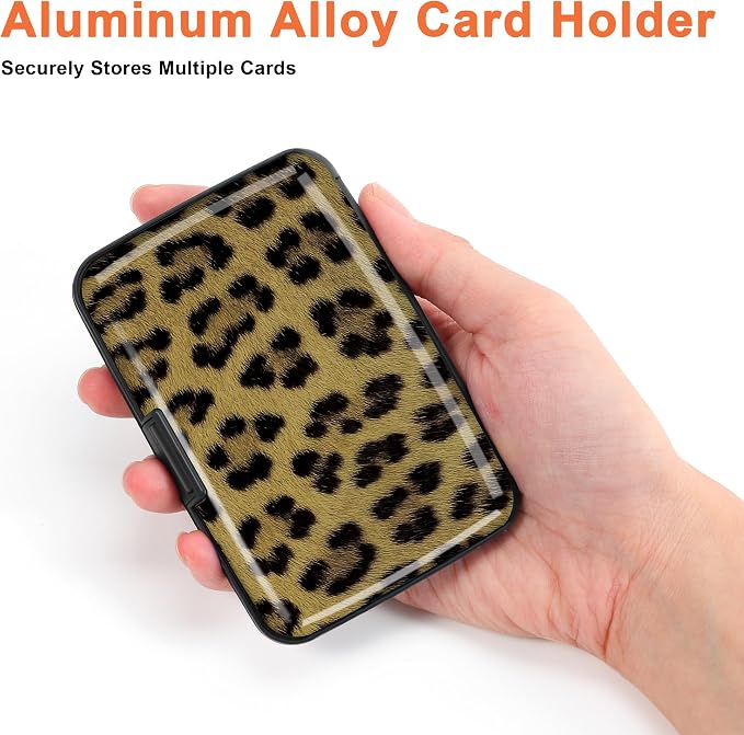 Mayski 2 Pack Credit Card Holder for Women, RFID Blocking, Leopard Aluminum Alloy Hard Case, Small Mini Business Metal Wallet for Men