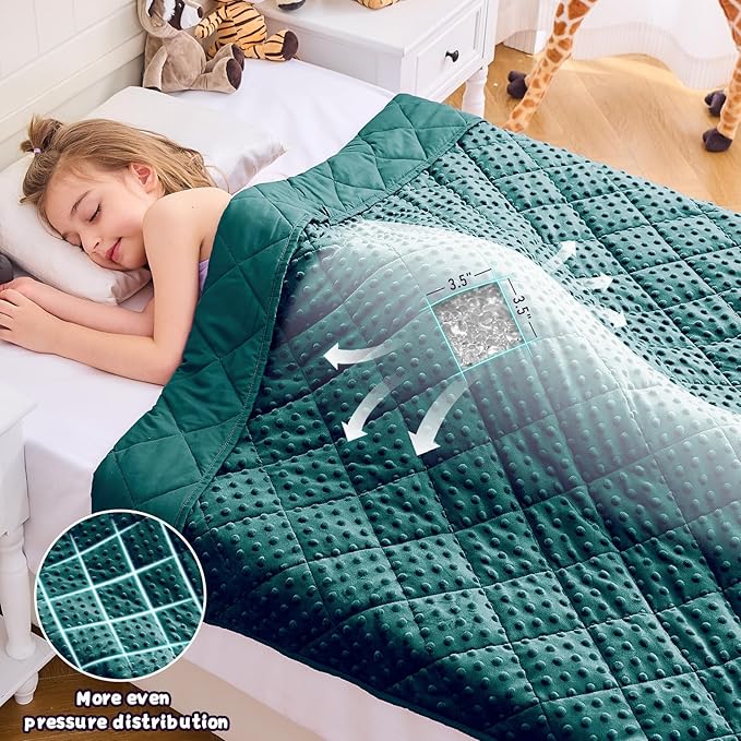 Green Weighted Blanket Kids 7lbs, 40"x60", Breathable Cooling Minky Heavy Throw Blanket for 60-90lbs, Soft Winter Thick Big Blankets Weighted Comforter Gifts for Sleeping