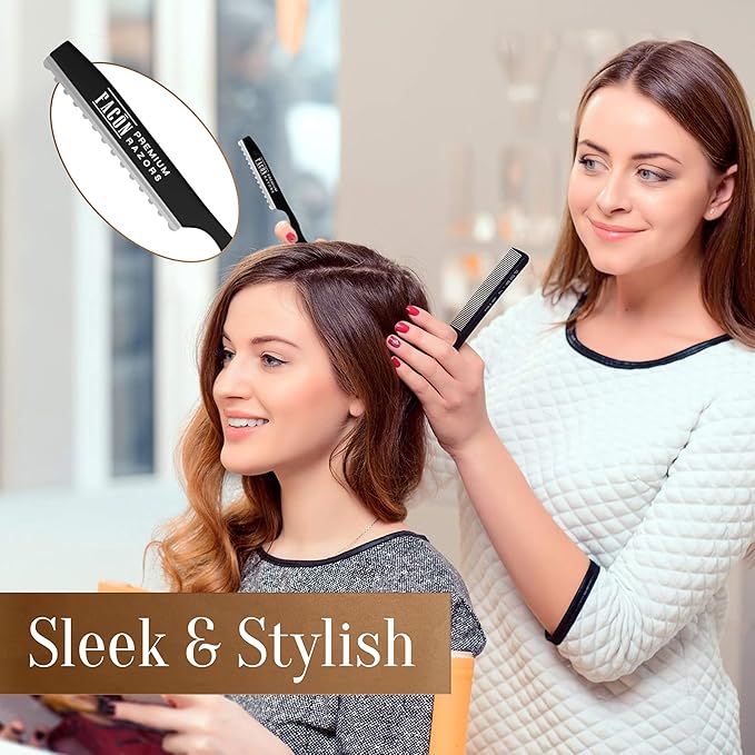 Facón Hair Razors for Cutting Hair - Professional Styling Razor Kit with 11 Replacement Blades, Stainless Steel Hairs Cutting Tool for Salon & Home, Premium Cutting Thinning Texturizing Faether Razor