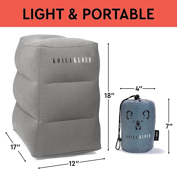 3 Height Travel Foot Rest - 2-Pack | Gray Inflatable Foot Rest Pillow, Airplane Footrest for Flights, Car Seat Foot Rest, Plane Bed for Toddler Airplane Travel Essentials Kids Accessory