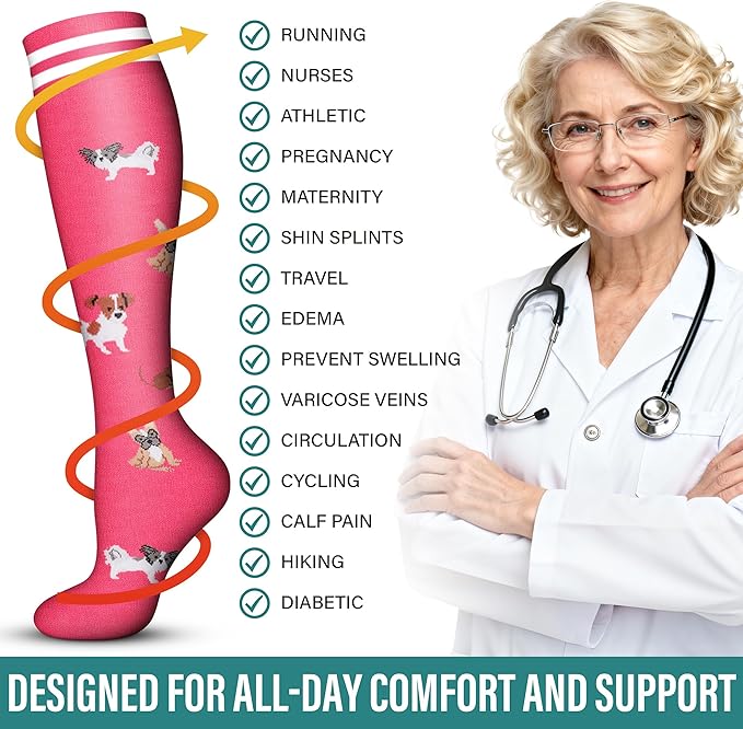 Acture 6 Pack Compression Socks for Women and Men - Knee High for Medical, Running, Nurses, Travel