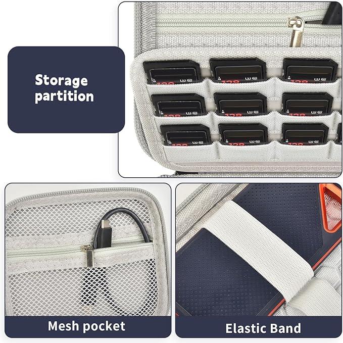 PAIYULE Case Compatible with SanDisk Extreme new and Old Model/Extreme PRO Portable SSD 500GB 1TB 2TB 4TB 8TB, Hard Travel Storage Case Holds 2 SSDs, 12 SD Card Slots, Cable Organizer, Grey