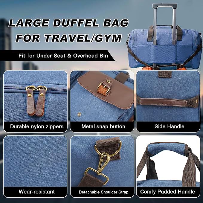 Men's Weekender Duffle Bag - Vintage Overnight & Gym Bag with Multi-Compartments, Carry-On Approved for Travel