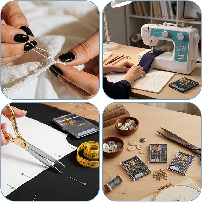 Qulkws 6 Boxes Needles and Thread Box Pre Threaded Needle Kit Easy Prethreaded Sewing Kits Home Travel Sewing Box with Button Pin