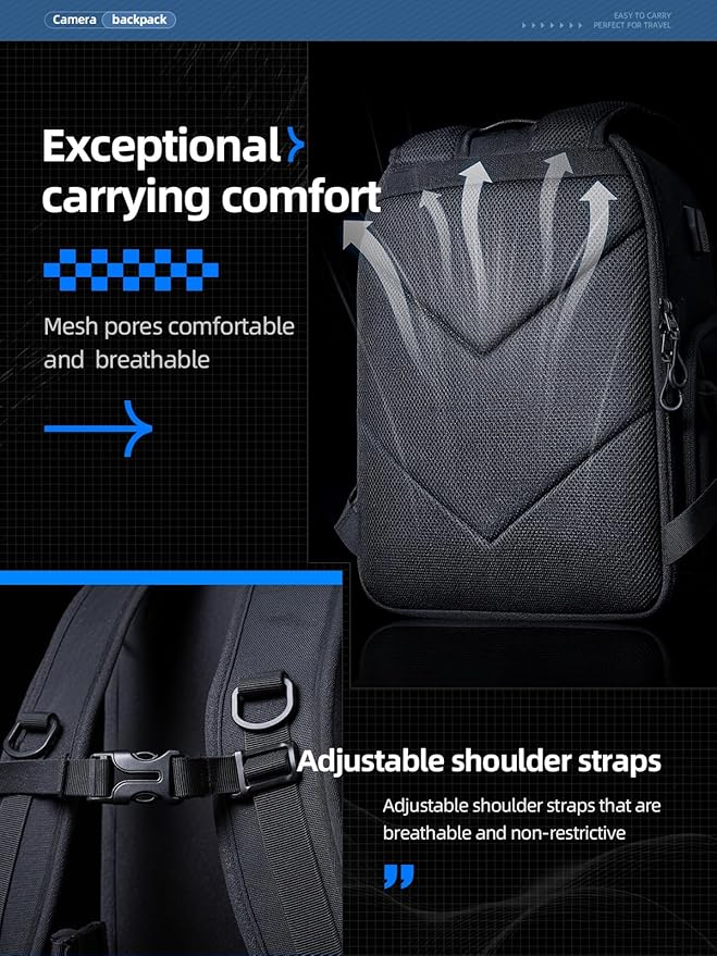 llano 20L Camera Backpack for DSLR/SLR/Mirrorless – Water-Resistant Photography Bag with Laptop Slot & Tripod Holder, Compact Case for Canon/Nikon/Sony, Travel & Outdoor,Large Capacity, Black