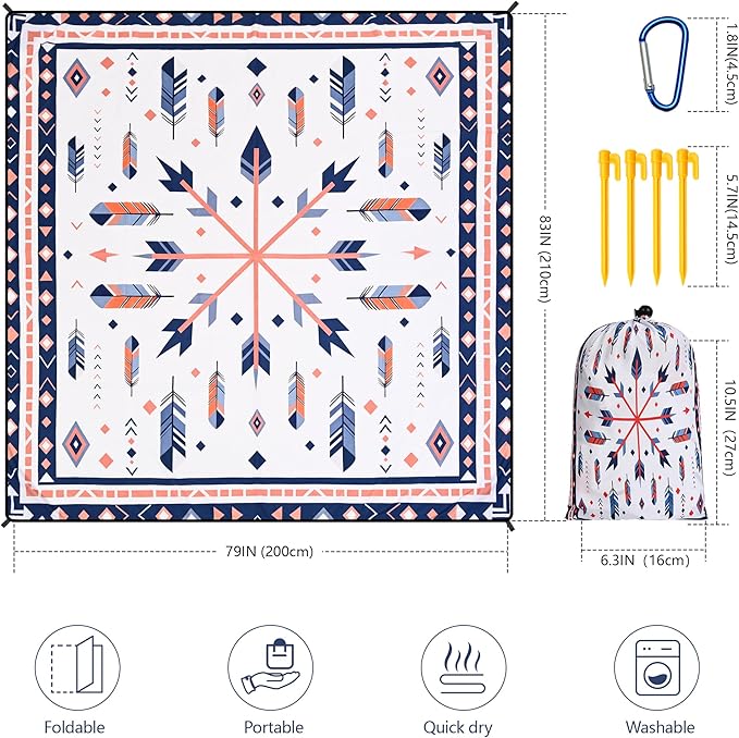 HIHOHO Beach Blanket Waterproof Sandproof Extra Large Beach Mat 79" X 83"/120"x108"for 1-8 Adults Quick Drying Durable Outdoor Picnic Mat for Beach Travel Camping Hiking
