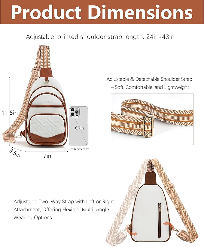 Anti Theft Crossbody Bags for Women, RFID Vegan Leather Sling Purse for Travel, Chest Bag, Cross Body Purses & Fanny Packs(Beige＆Brown)
