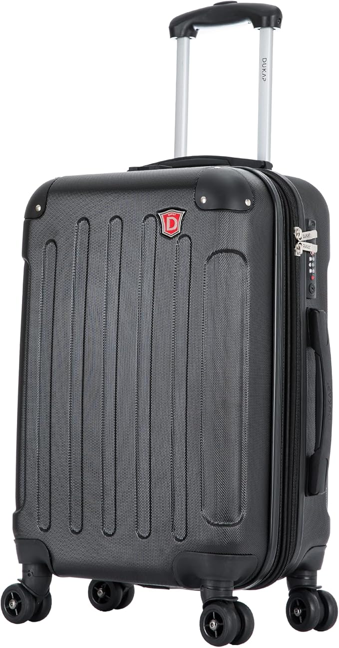 DUKAP INTELY Luggage with Integrated USB Port and Spinner Wheel | Spacious Travel Suitcase with TSA Lock and Ergonomic GEL Handle | 20 Inch Hardside Carry-On Luggage | Black