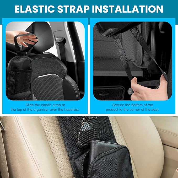 Car Seat Storage Hanging Bag, Multi-Pocket Auto Interior Seats Side Organizer with Mesh Pockets, Multifunctional Vehicle Seat Mesh Storage Bag for Phones Wallets Glasses